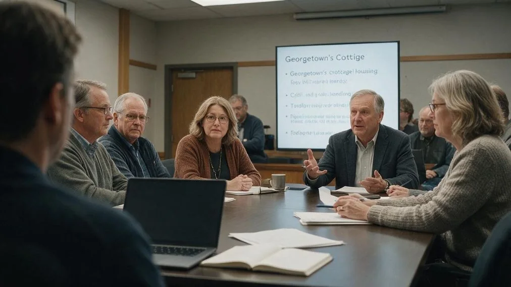 Georgetown officials review cottage housing ordinance documents at a public meeting